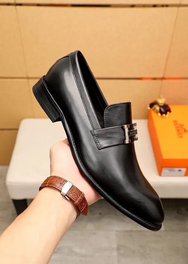 Hermès Oran Black Leather H-Buckle Loafers 5