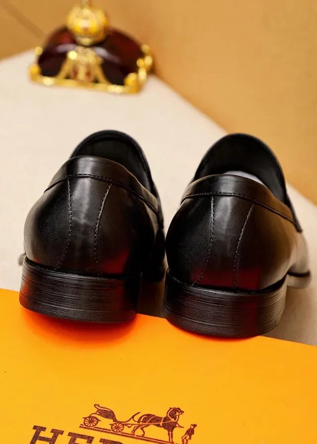 Hermès Oran Black Leather H-Buckle Loafers 6