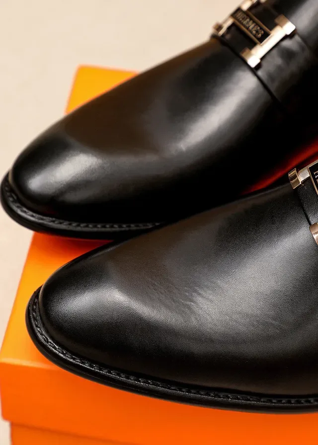 Hermès Oran Black Leather H-Buckle Loafers 8
