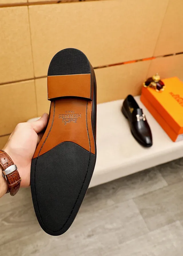 Hermès Oran Black Leather H-Buckle Loafers 9