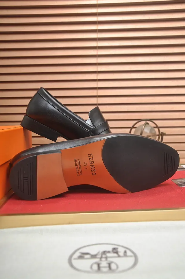 Hermès Oran Black Leather H-Buckle Loafers 3