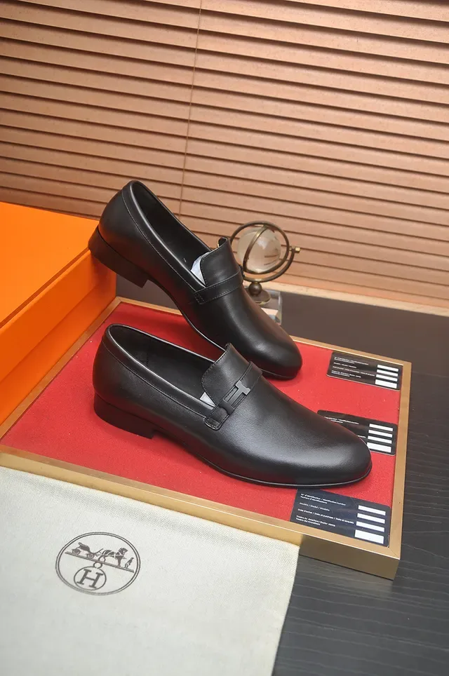 Hermès Oran Black Leather H-Buckle Loafers 4