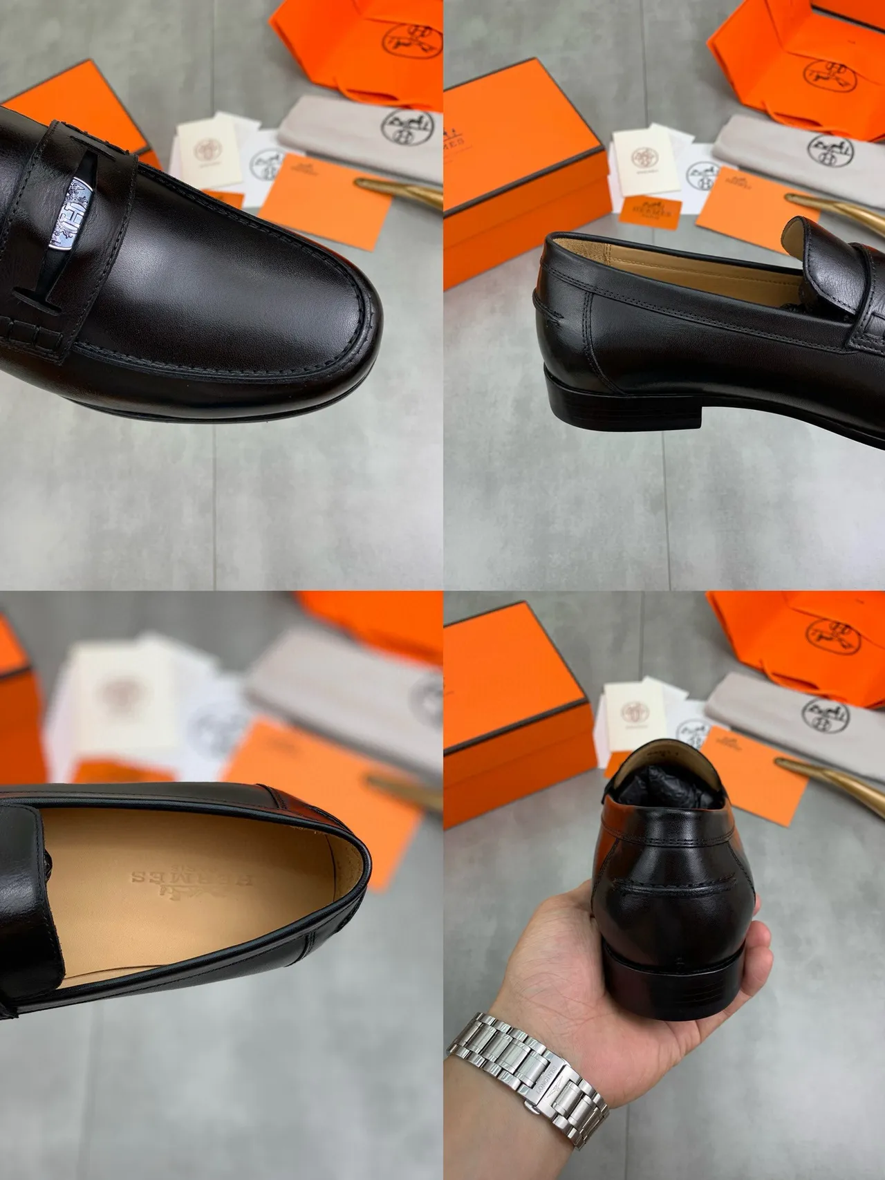 Hermès Oran Mocassin en Cuir Noir avec Horsebit 3