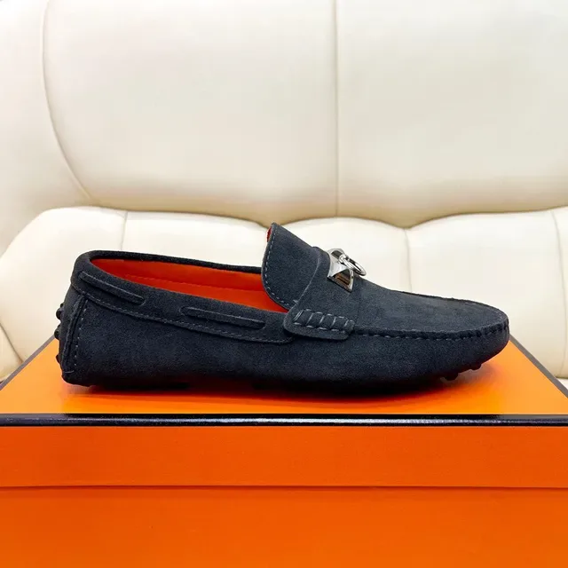 Hermès Oran Black Orange Suede Upper Metal H Stirrup Hardware Loafer 3