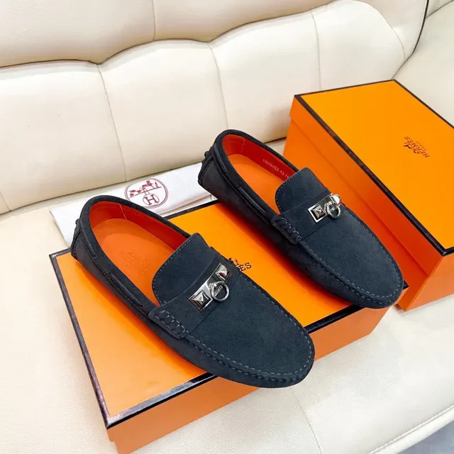 Hermès Oran Black Orange Suede Upper Metal H Stirrup Hardware Loafer 5