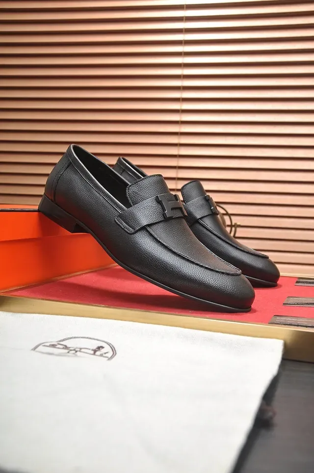 Hermès Oran काली पेब्ल्ड लेदर H-Buckle लोफर 3