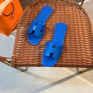 Hermès Oran azul H-Strap chinelos