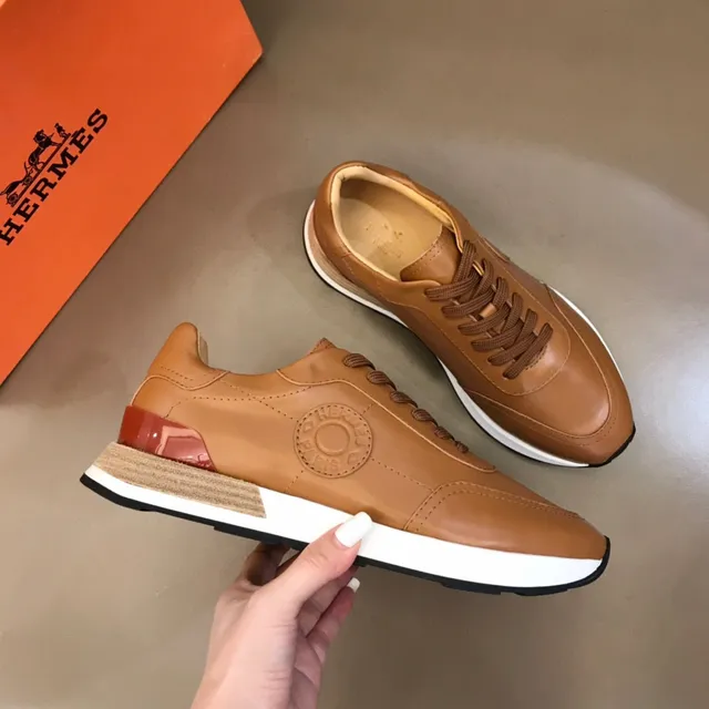 Hermès Oran Brown Red Leather Upper Embossed Logo Medallion Lifestyle Sneakers 7