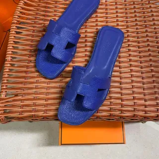 Hermès Oran H-Strap Royal Blue chinelos