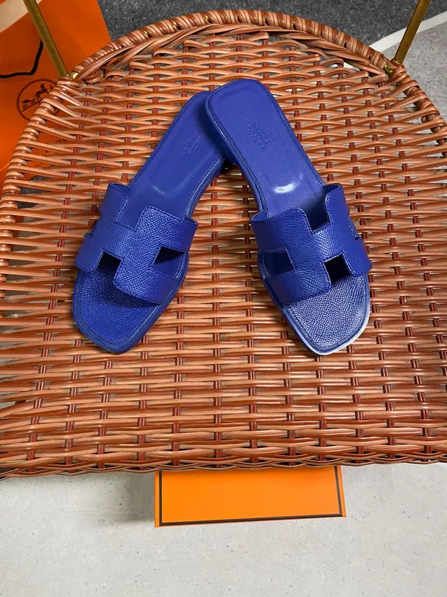 Hermès Oran H-Strap Royal Blue Slippers 5