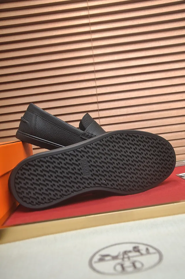Hermès Oran Loafer Black Pebbled Leather Slip-On Loafers 7