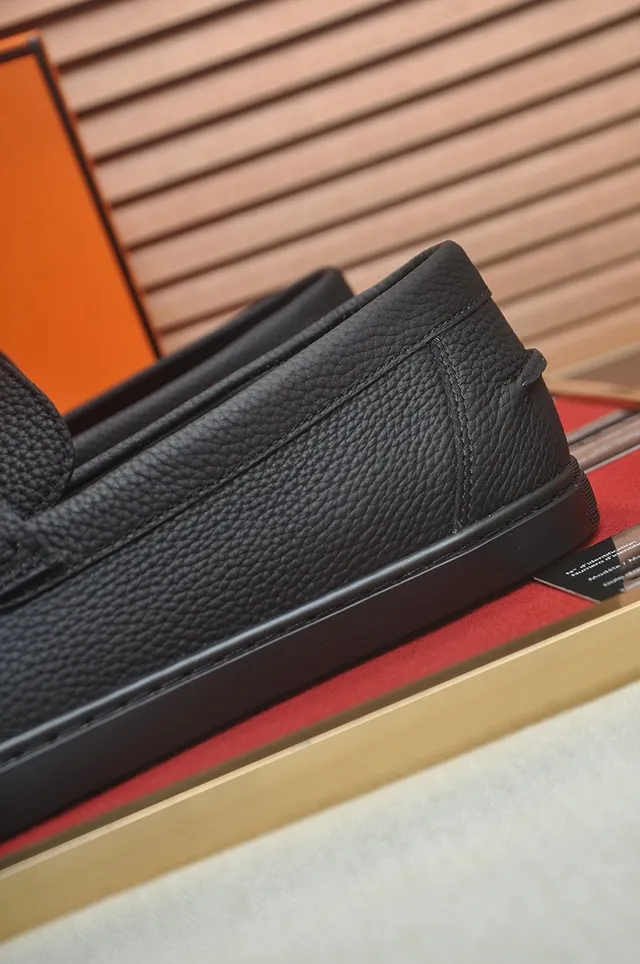 Hermès Oran Loafer Black Pebbled Leather Slip-On Loafers 9
