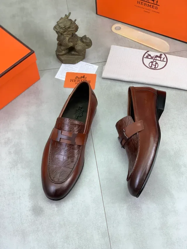 Hermès Oran Loafer Marron Cuir Embossé Crocodile 5