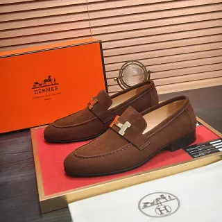 Hermès Oran বাদামী স্যুয়েড H-Buckle লোফার