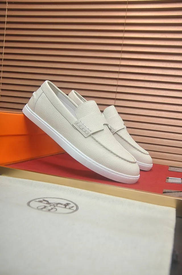 Hermès Oran Loafer Cream Pebbled Leather H-Strap Loafers 2