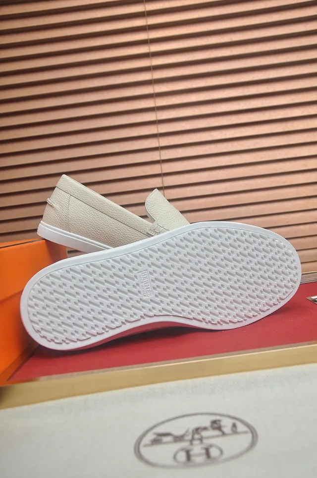 Hermès Oran Loafer Cream Pebbled Leather H-Strap Loafers 7