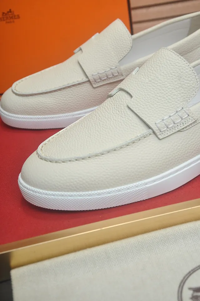 Hermès Oran Loafer Cream Pebbled Leather H-Strap Loafers 8