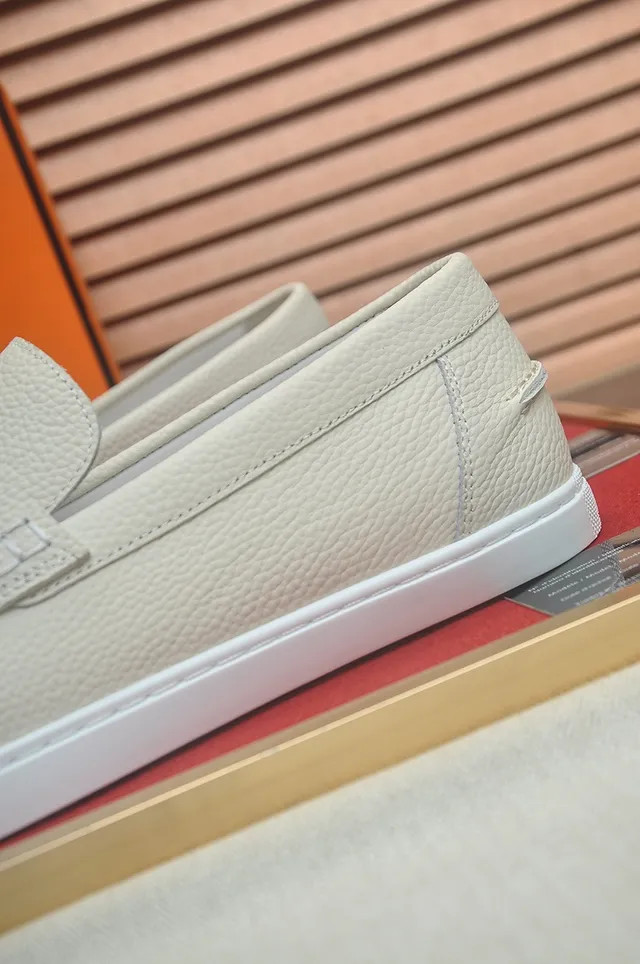 Hermès Oran Loafer Cream Pebbled Leather H-Strap Loafers 9