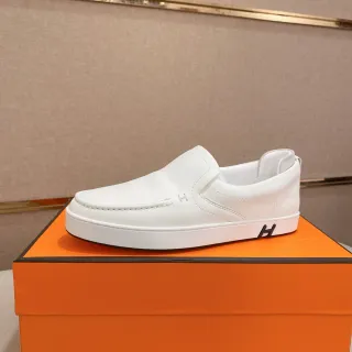 হার্মেস ওরান সাদা চামড়ার স্লিপ-অন লুফার