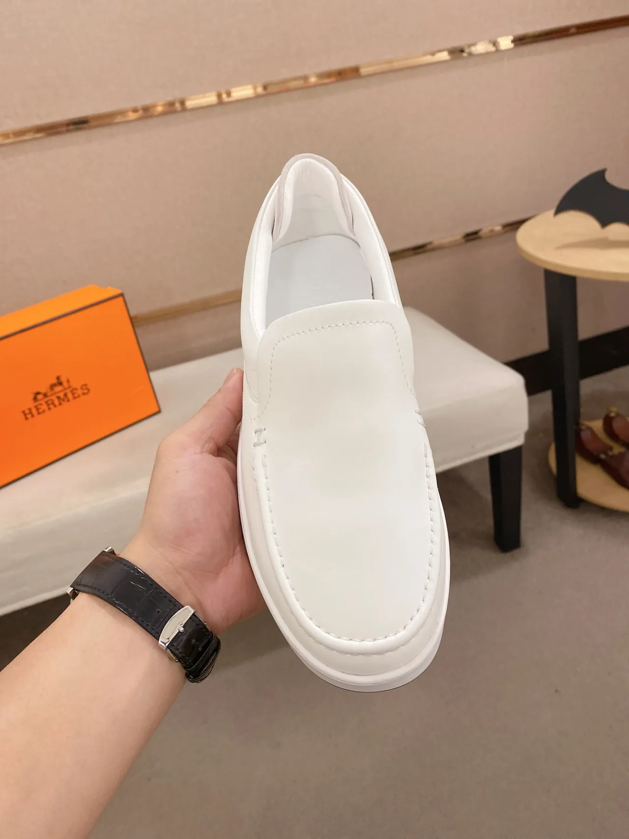 Hermès Oran Loafer White Leather Slip-On Loafer 5
