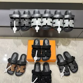 Hermès Oran 水晶镶嵌 H 型带凉鞋