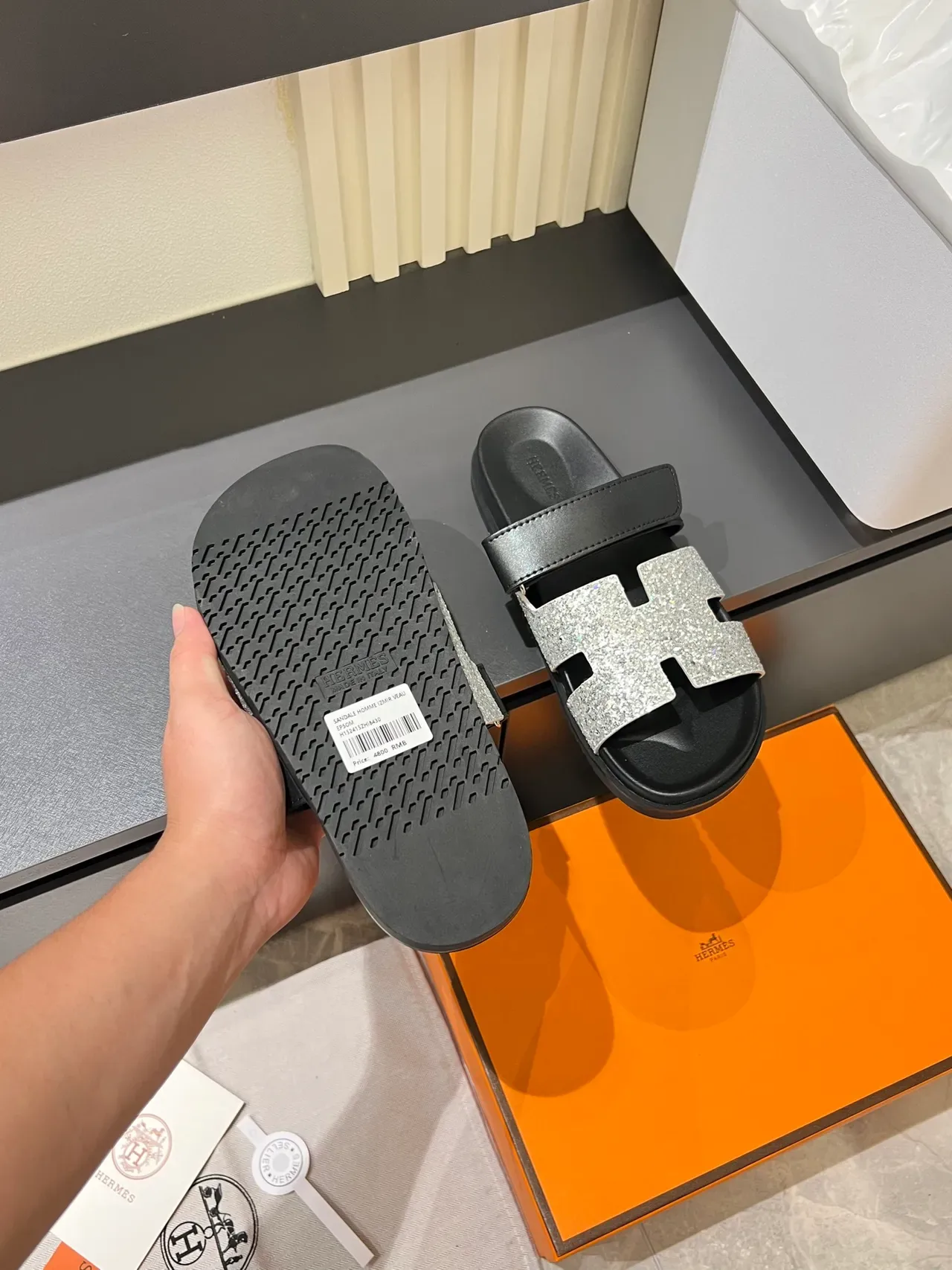 Hermès Oran Slide Crystal-Embellished H-Strap Slippers 2