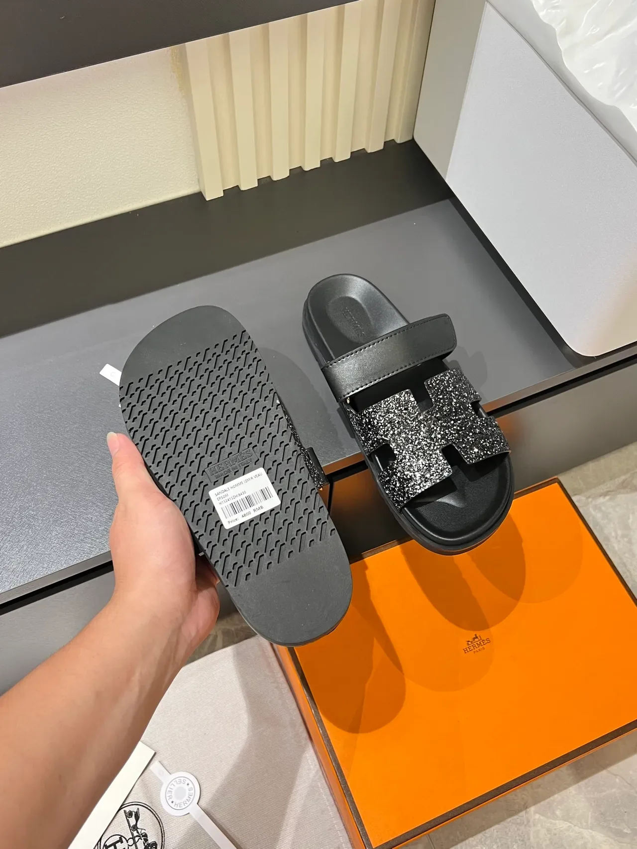 Hermès Oran Slide Crystal-Embellished H-Strap Slippers 3