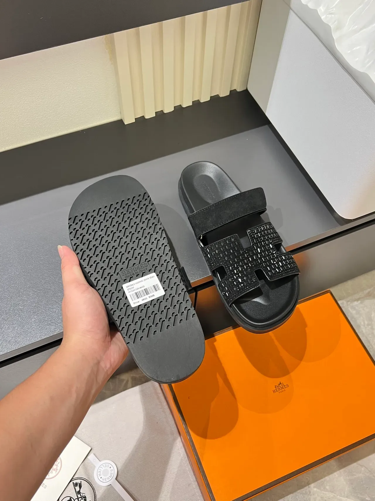 Hermès Oran Slide Crystal-Embellished H-Strap Slippers 7
