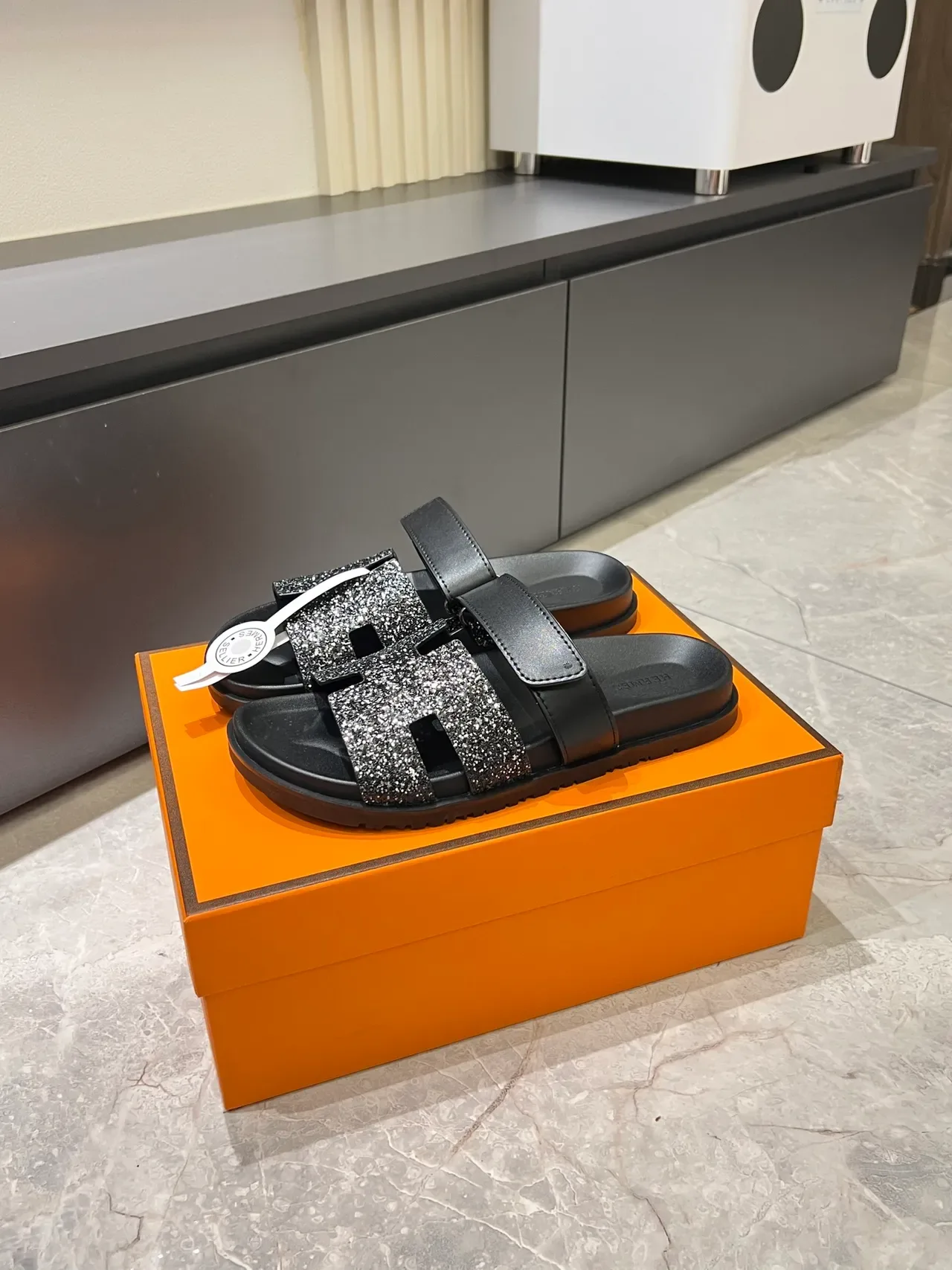 Hermès Oran Slide Crystal-Embellished H-Strap Slippers 10