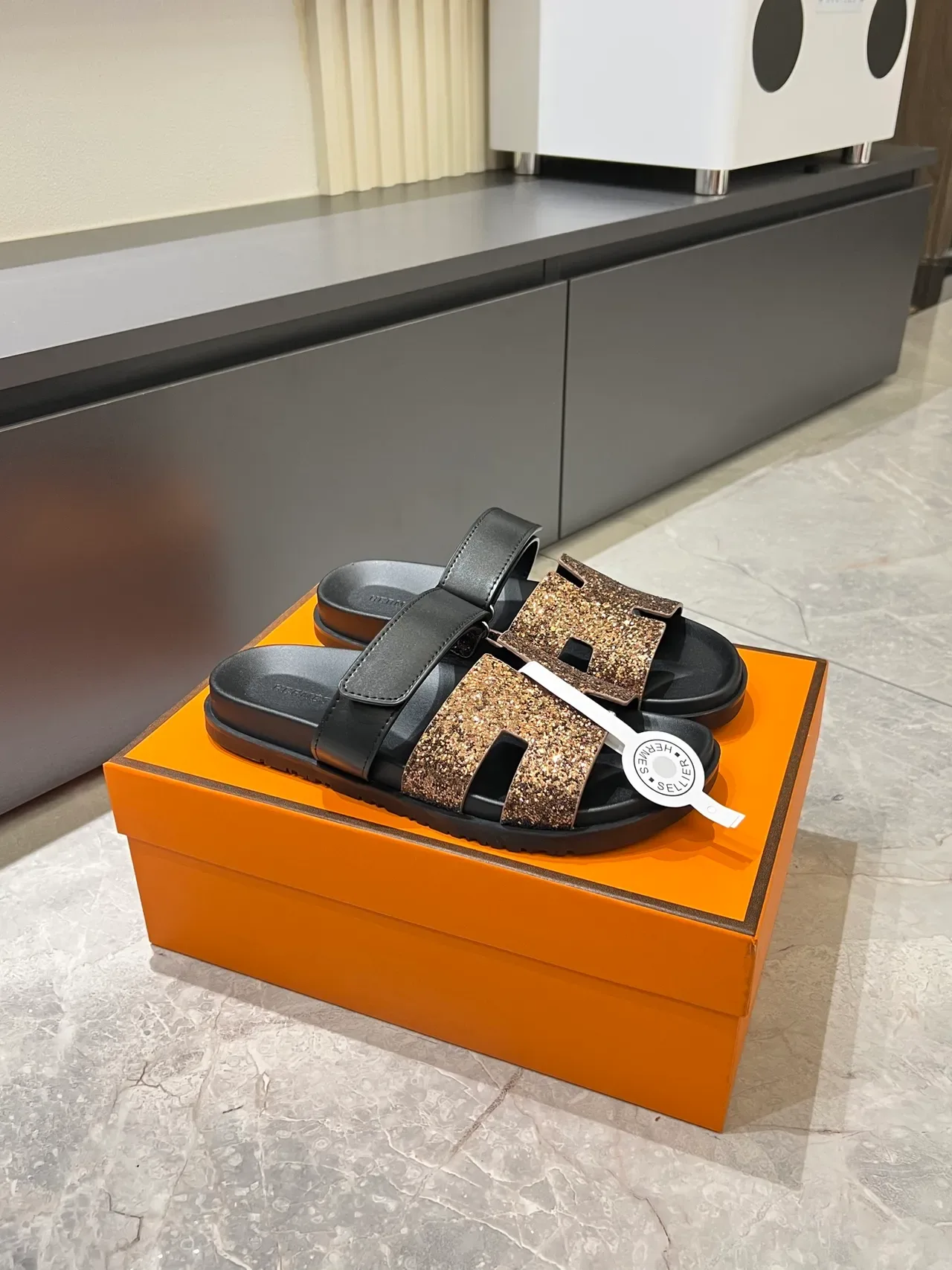 Hermès Oran Slide Crystal-Embellished H-Strap Slippers 18