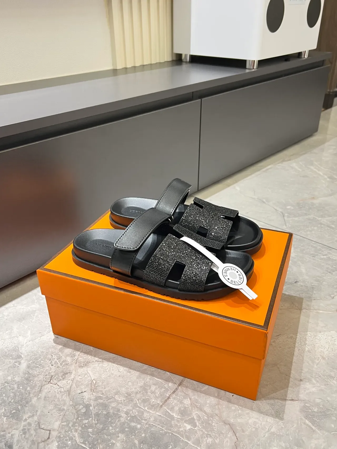 Hermès Oran Slide Crystal-Embellished H-Strap Slippers 20