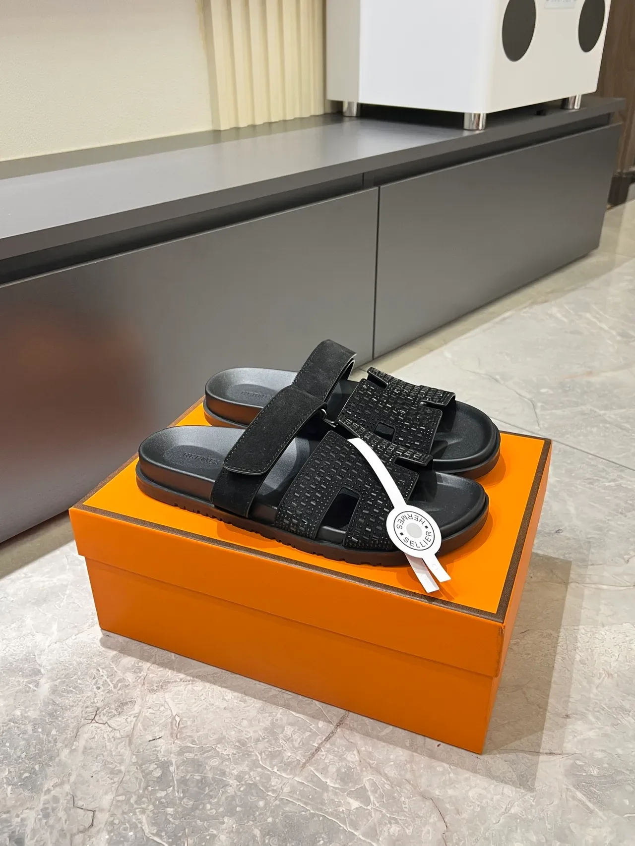 Hermès Oran Slide Crystal-Embellished H-Strap Slippers 21
