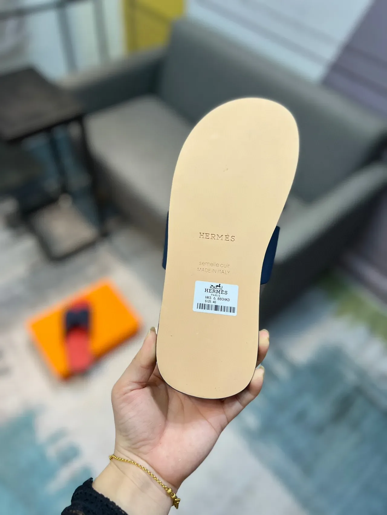 Hermès Oran Slide Navy and Red Leather Slippers 8