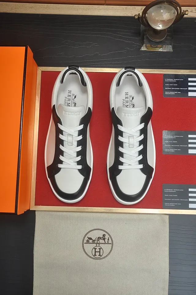 Hermès Oran Sneaker Blanc et Noir Cuir Style de Vie Sneakers 5