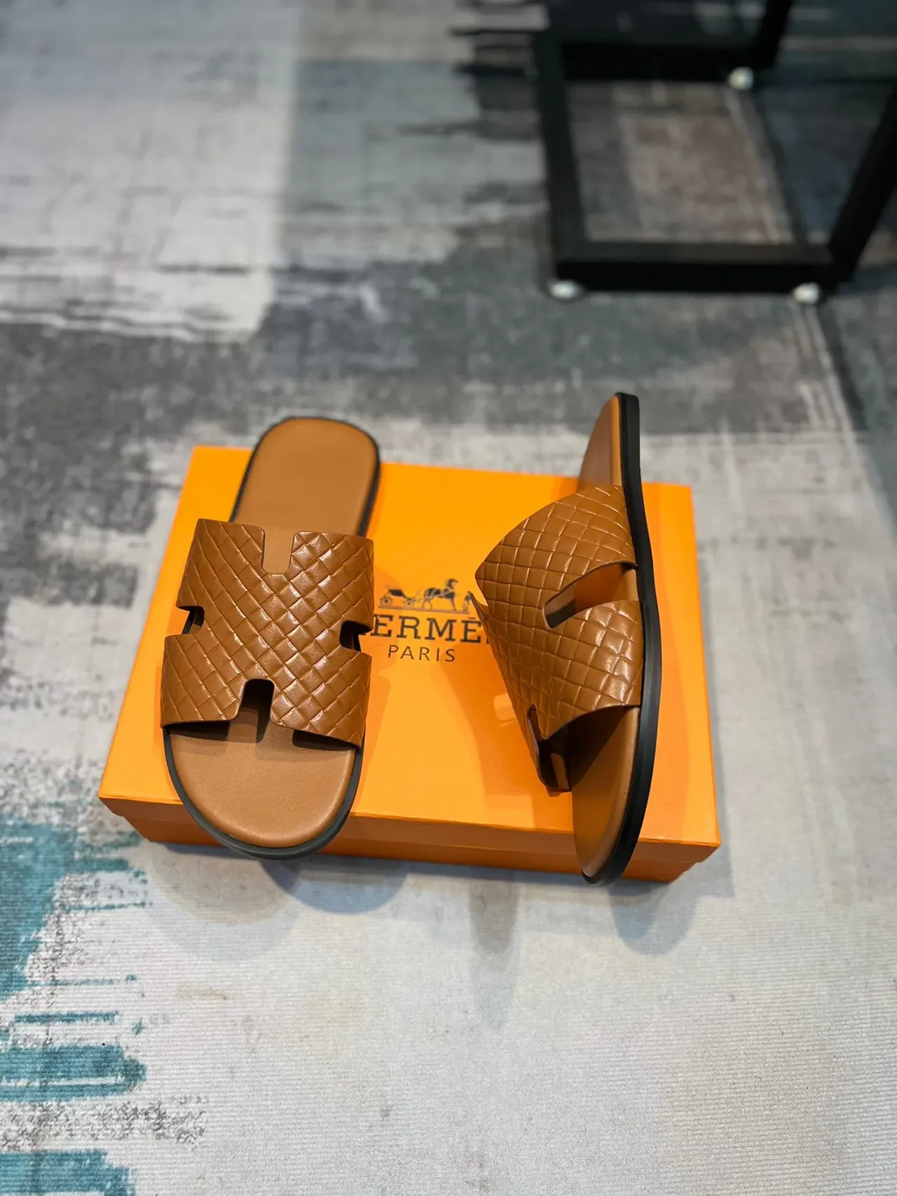 Hermès Oran Woven Leather Tan Slippers 3