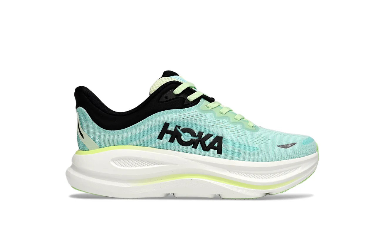 Hoka Clifton Green White Engineered Knit Upper Oversized Midsole Running Shoes 2