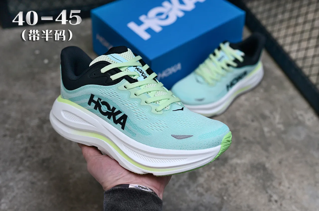 Hoka Clifton Green White Engineered Knit Upper Oversized Midsole Running Shoes 3