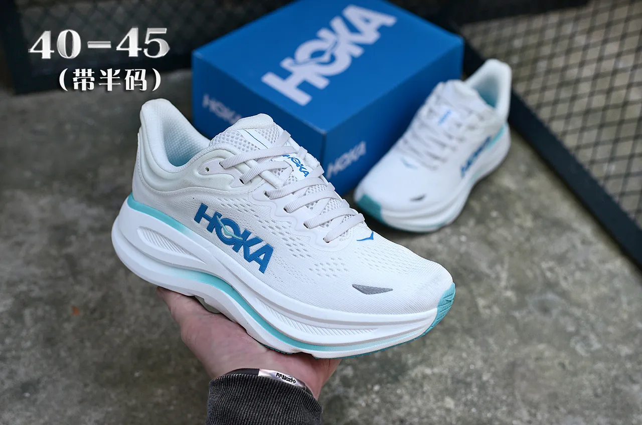 Hoka Clifton White Blue Engineered Mesh Upper Thick EVA Midsole Running Shoes 3
