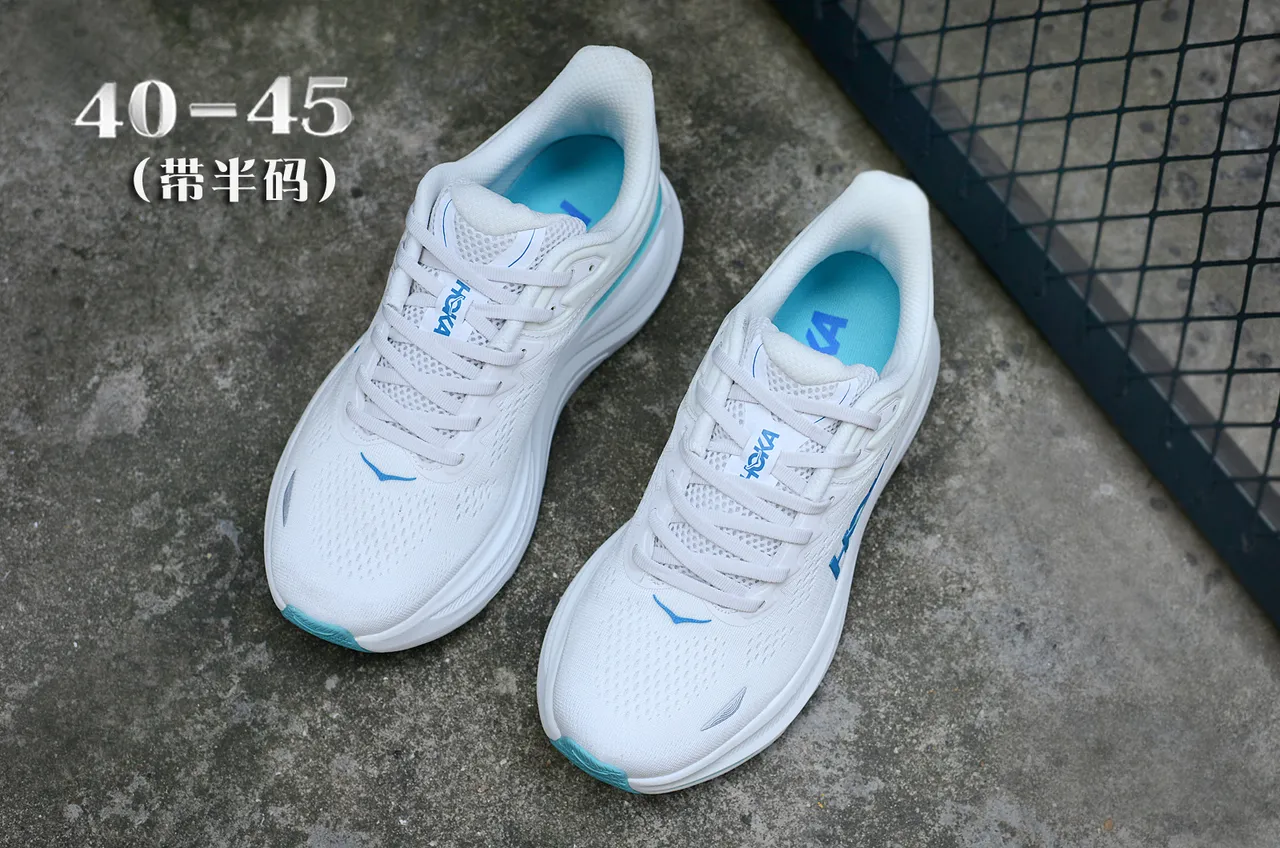 Hoka Clifton White Blue Engineered Mesh Upper Thick EVA Midsole Running Shoes 4