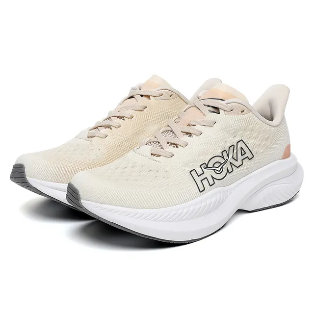 Hoka Mach 6 Beige Rosa Superior de Tejido Ingenieril Suela Media Esculpida Blanca Zapatillas de Running 5
