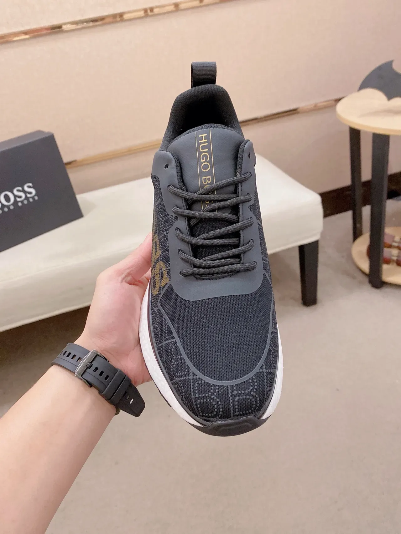 Hugo Boss Black Gold Knit Upper Bold Logo Lifestyle Sneakers 2