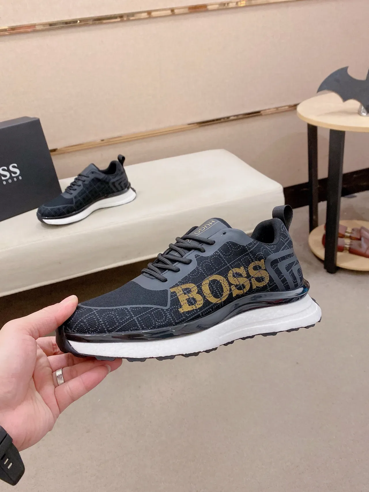 Hugo Boss Black Gold Knit Upper Bold Logo Lifestyle Sneakers 3