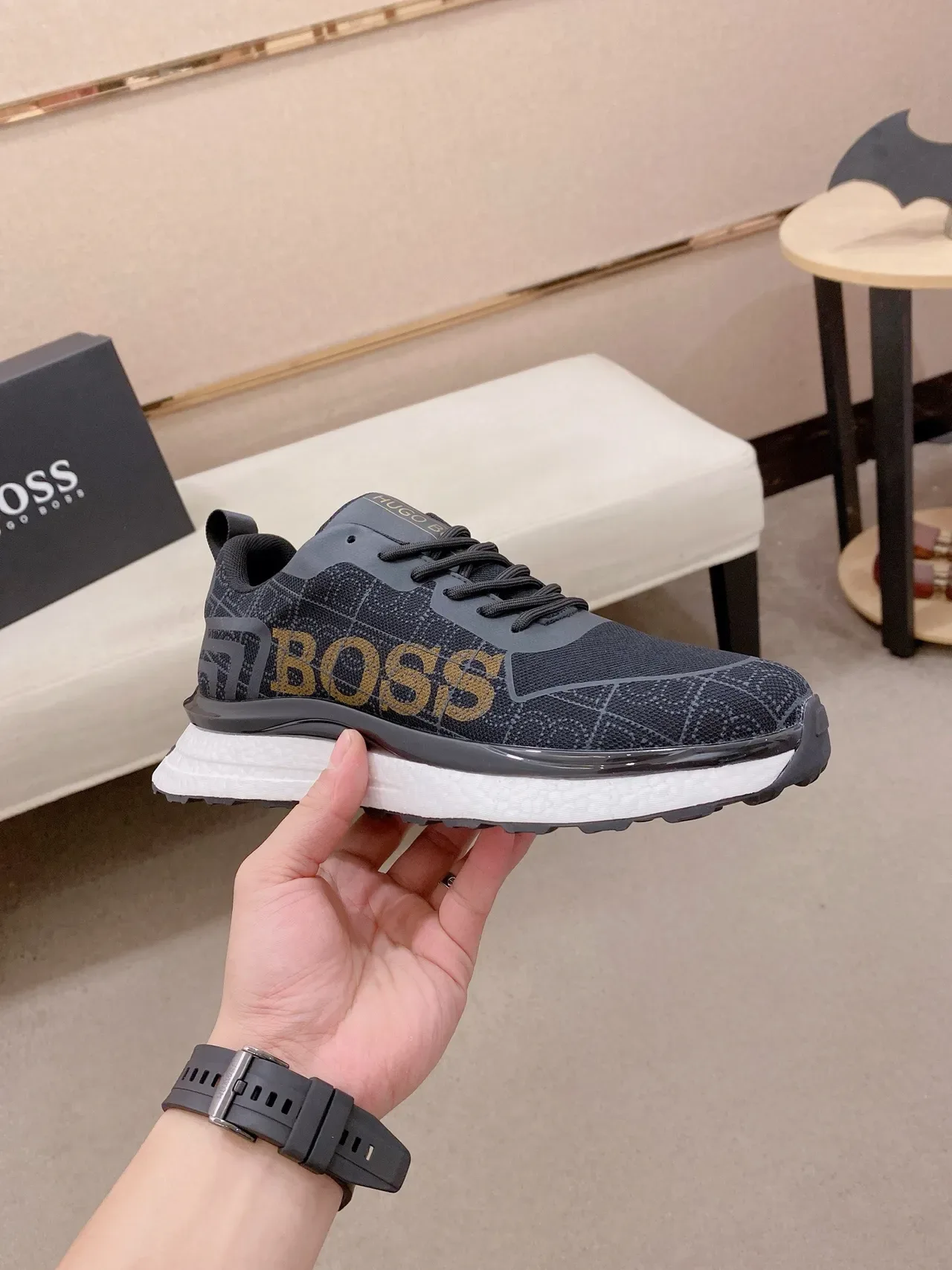 Hugo Boss Black Gold Knit Upper Bold Logo Lifestyle Sneakers 4