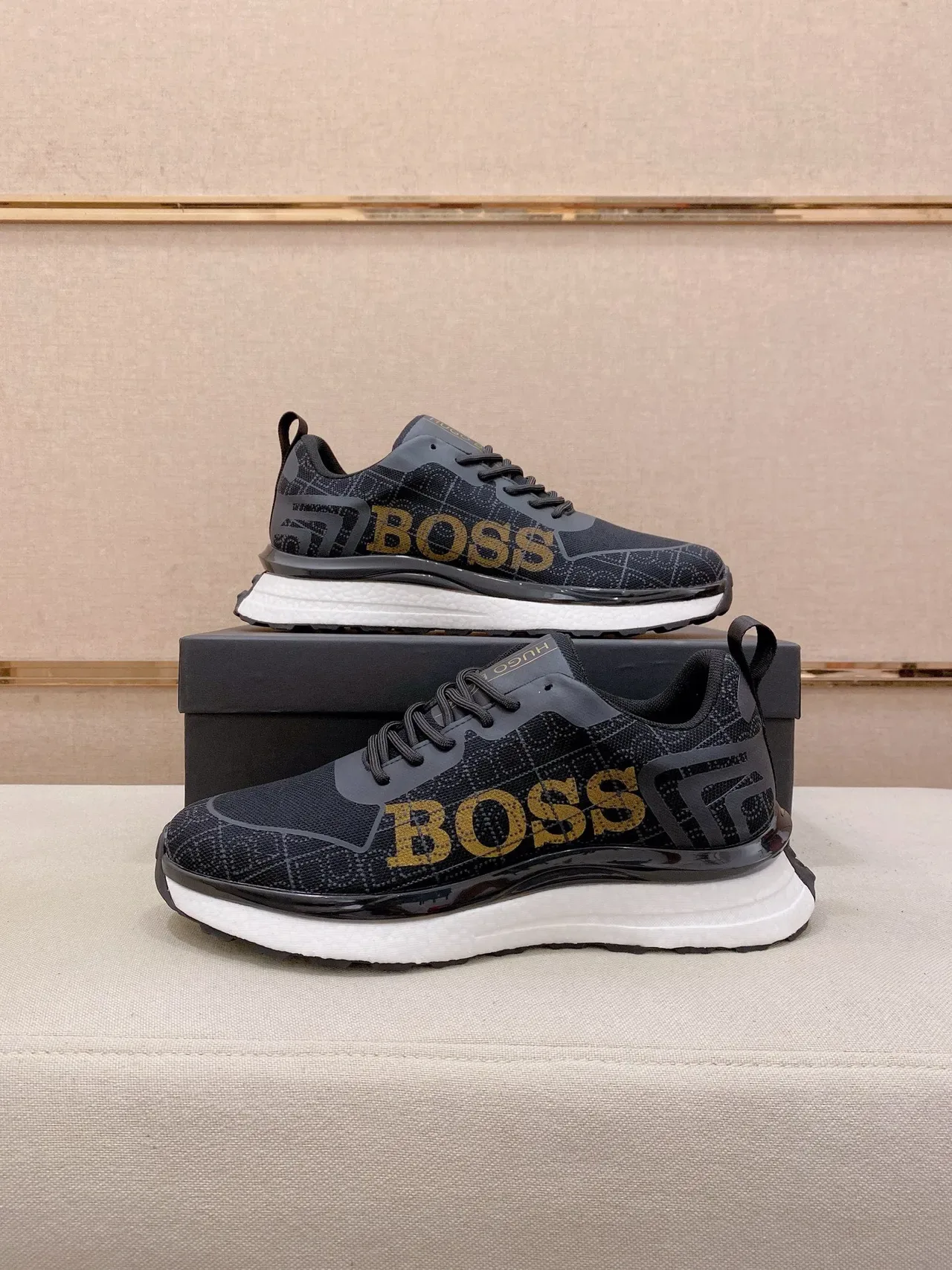 Hugo Boss Black Gold Knit Upper Bold Logo Lifestyle Sneakers 7