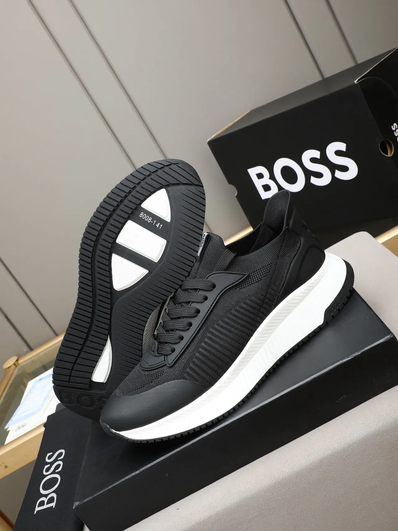 حذاء رياضي لايف ستايل Hugo Boss أسود من التريكو 4