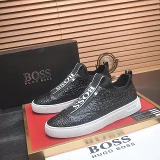 Hugo Boss 黑色白色 免系带 压花皮革鞋面 生活方式运动鞋