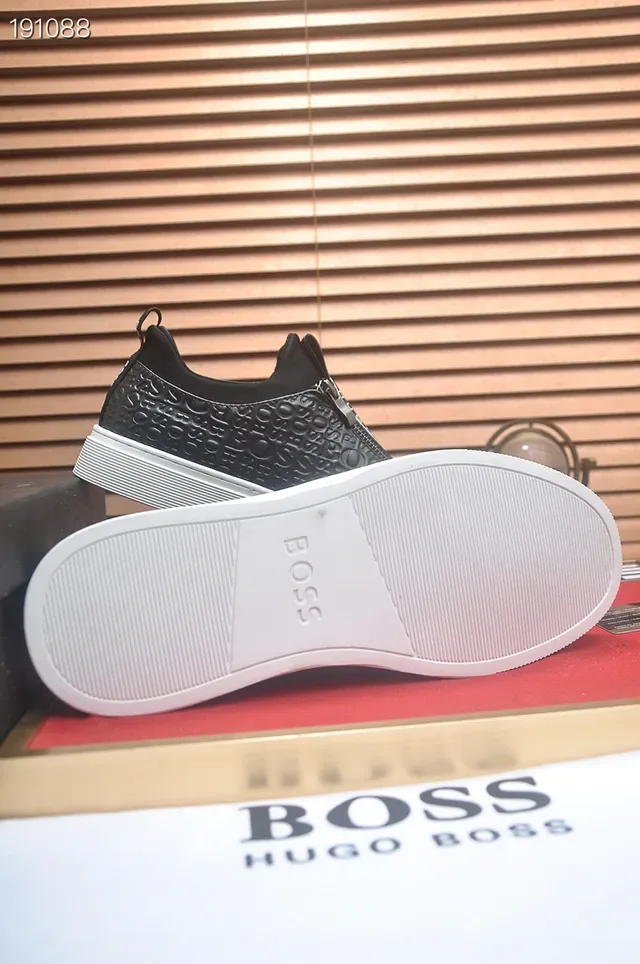 Hugo Boss Black White Laceless Slip-On Embossed Leather Upper Lifestyle Sneakers 2