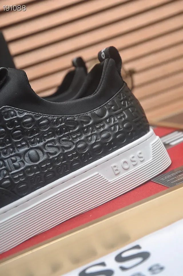 Hugo Boss Black White Laceless Slip-On Embossed Leather Upper Lifestyle Sneakers 3