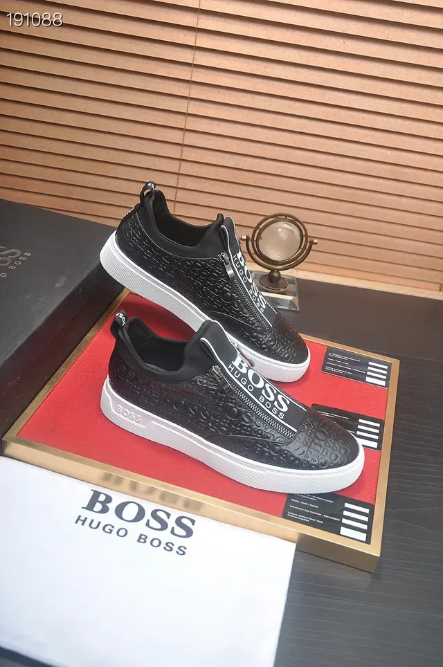 Hugo Boss Black White Laceless Slip-On Embossed Leather Upper Lifestyle Sneakers 5