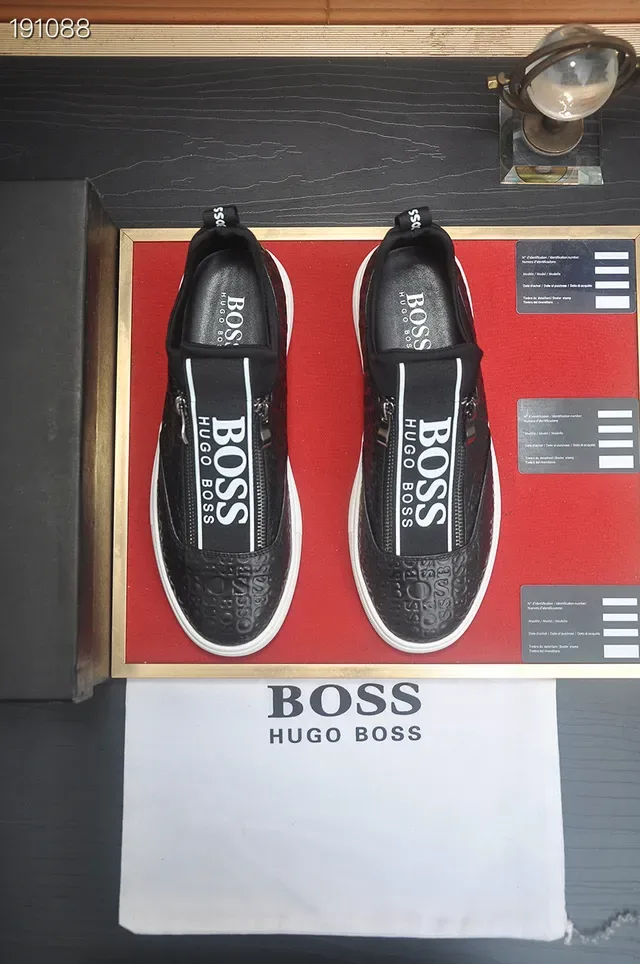 Hugo Boss Black White Laceless Slip-On Embossed Leather Upper Lifestyle Sneakers 7